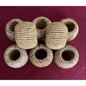 Beaded Napkin Rings Natural Color Decor Boho Island Tribal Rustic Table Set of 8